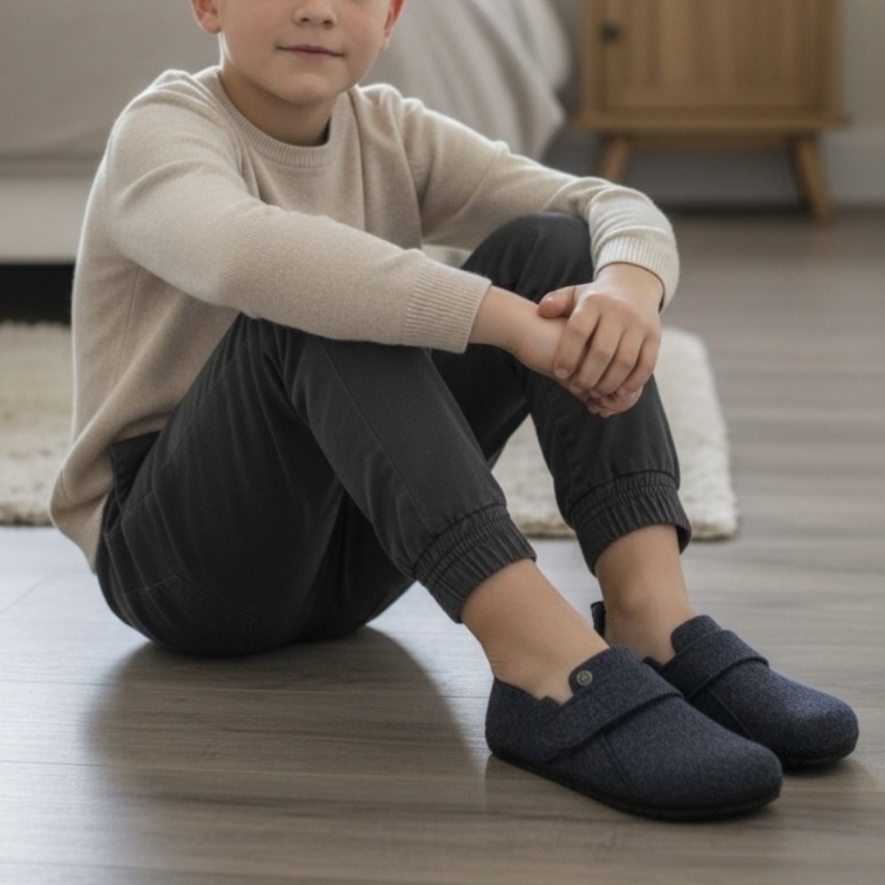 Birkenstock Zermatt HL Kids Felt Slippers – Blue Wool Felt (EU 34 / US 3–3.5)